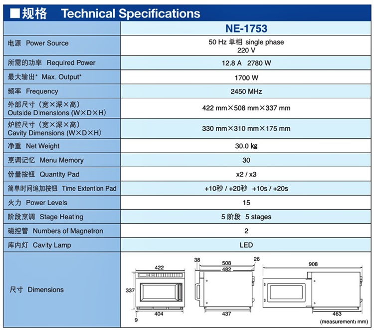 松下商用微波炉NE-1753原NE-1756升级款详细介绍
